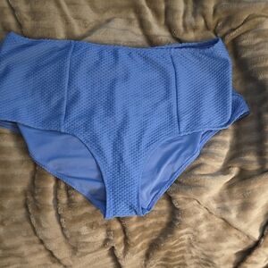 Blue Textured High-Waisted Bikini Bottoms